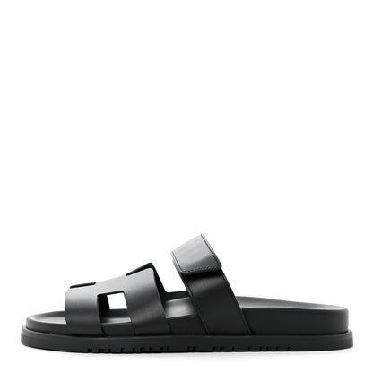 Hermes Calfskin Womens Chypre Sandals 38 Black 1 of 9