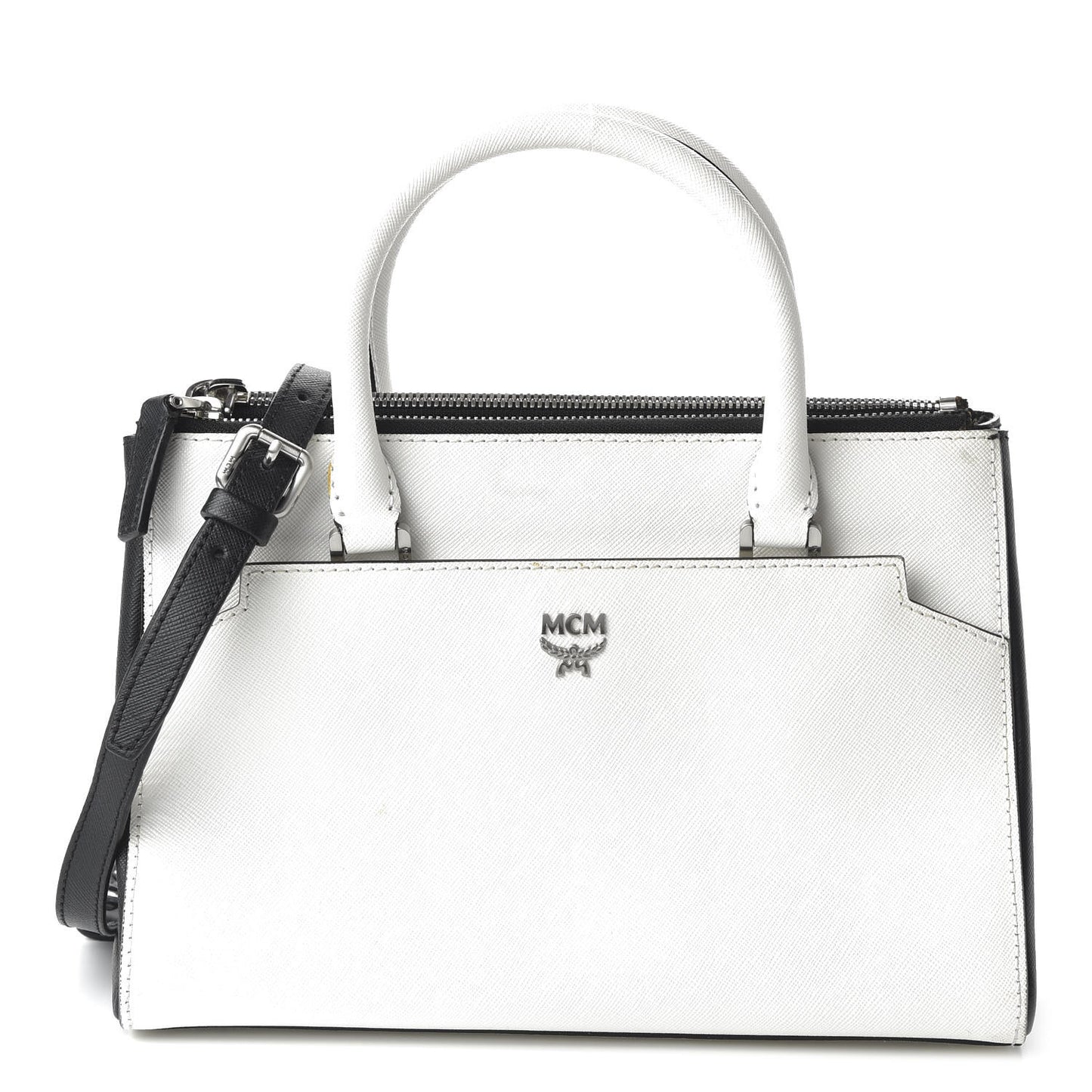 Saffiano Small Bi-Color Elda Tote White Black