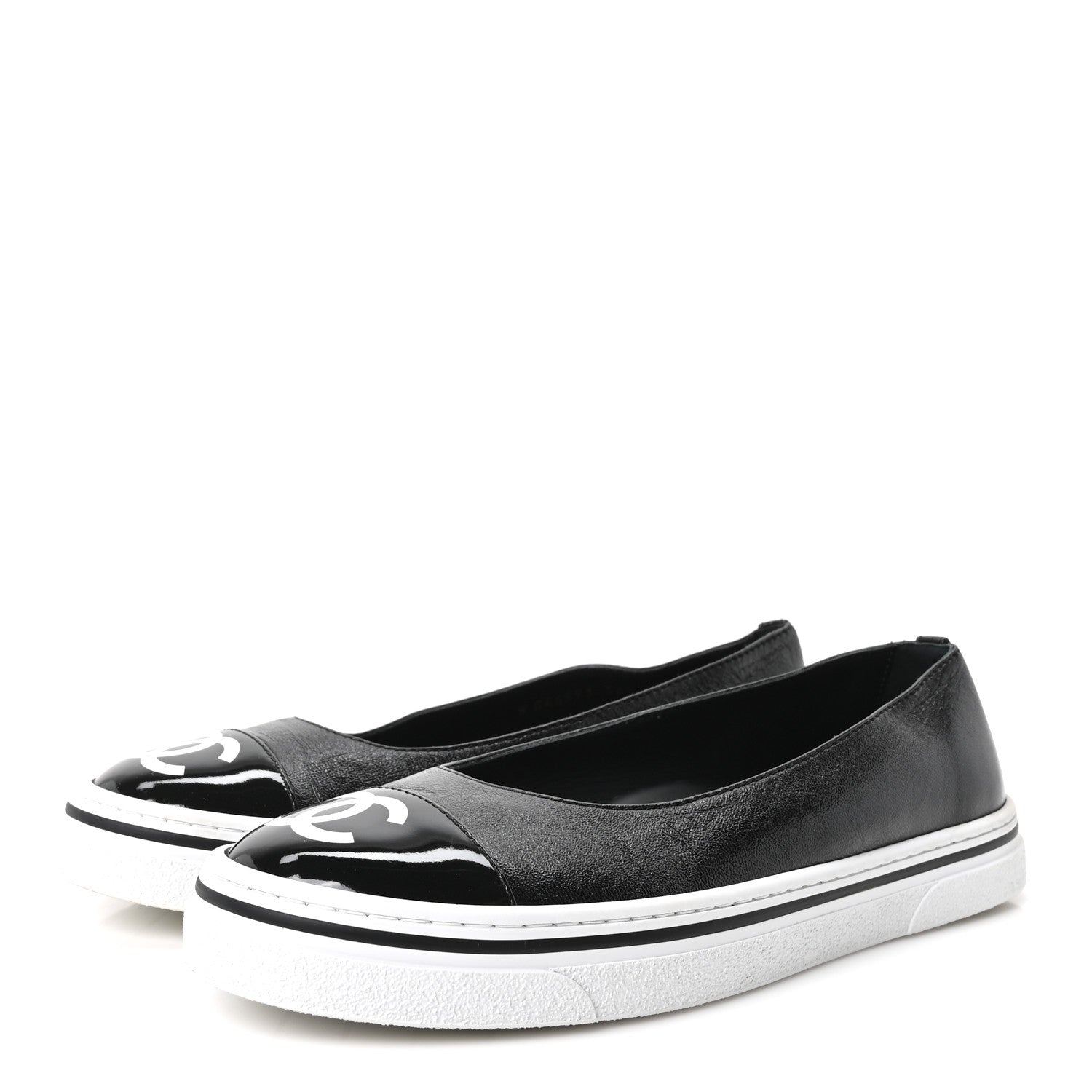 Chanel Crumpled Shiny Lambskin Patent Calfskin CC Ballet Flats 36.5 Black 4 of 10