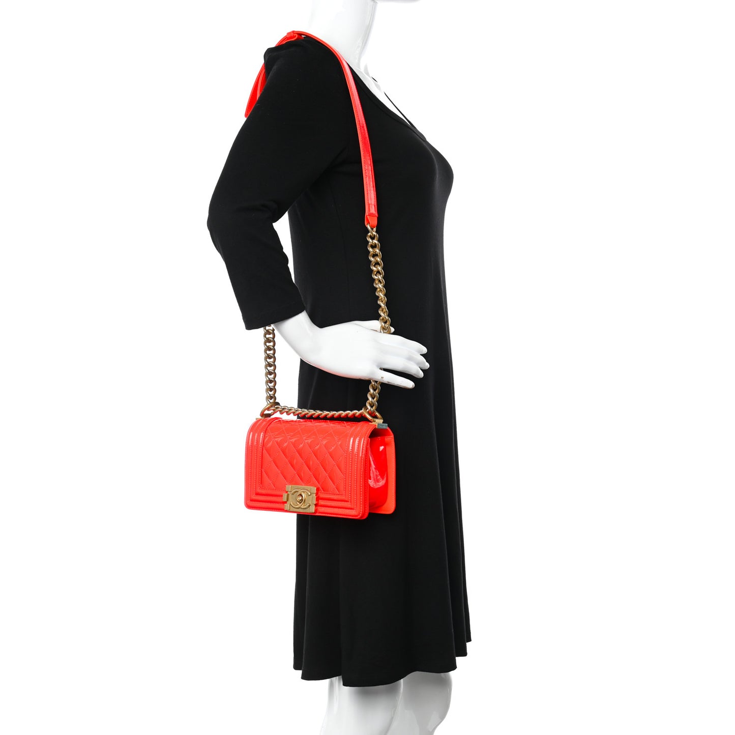 Patent Calfskin Quilted Small Boy Flap Orange