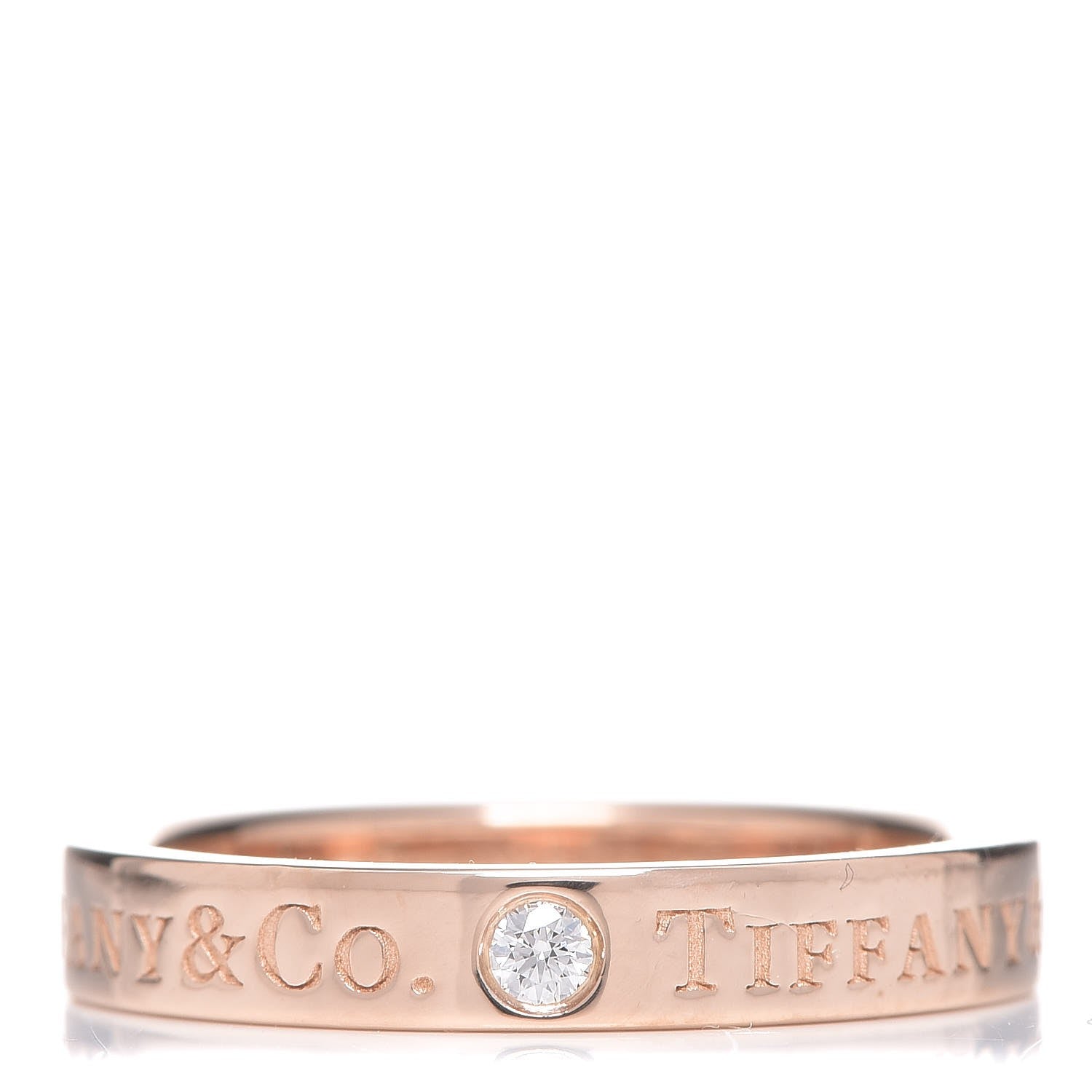 Tiffany 18K Rose Gold Diamond 3mm Logo Band Ring 48 4.5 5 of 8