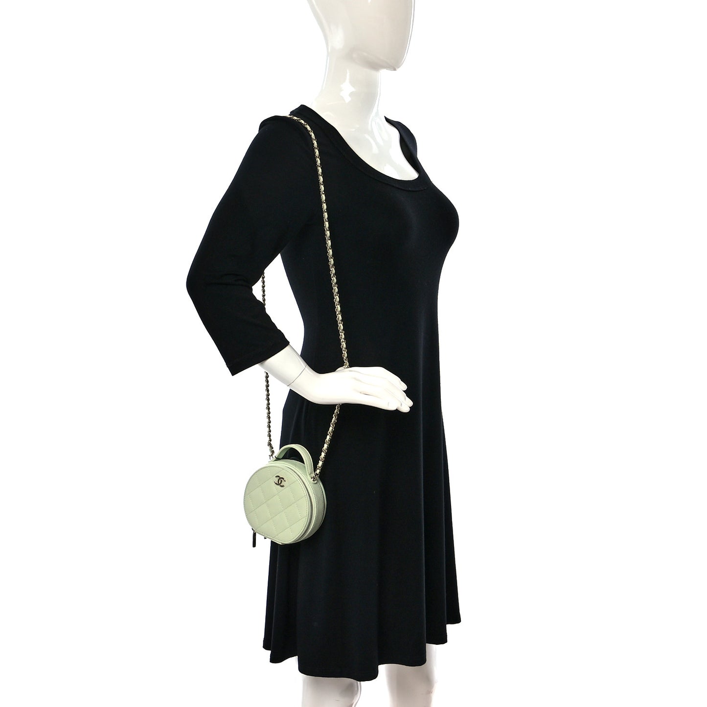 Caviar Quilted Round Handle With Care Vanity With Chain Light Green