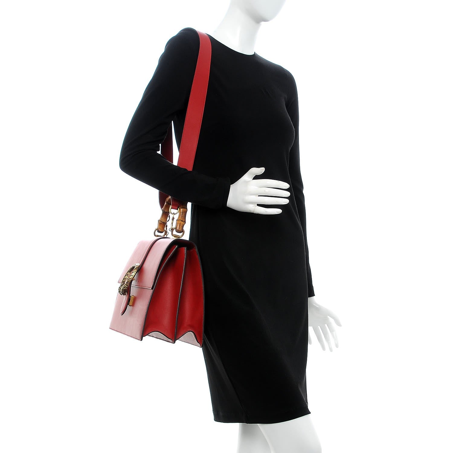 Gucci Moon Calfskin Web Large Dionysus Bamboo Top Handle Bag Hibiscus Red 3 of 11