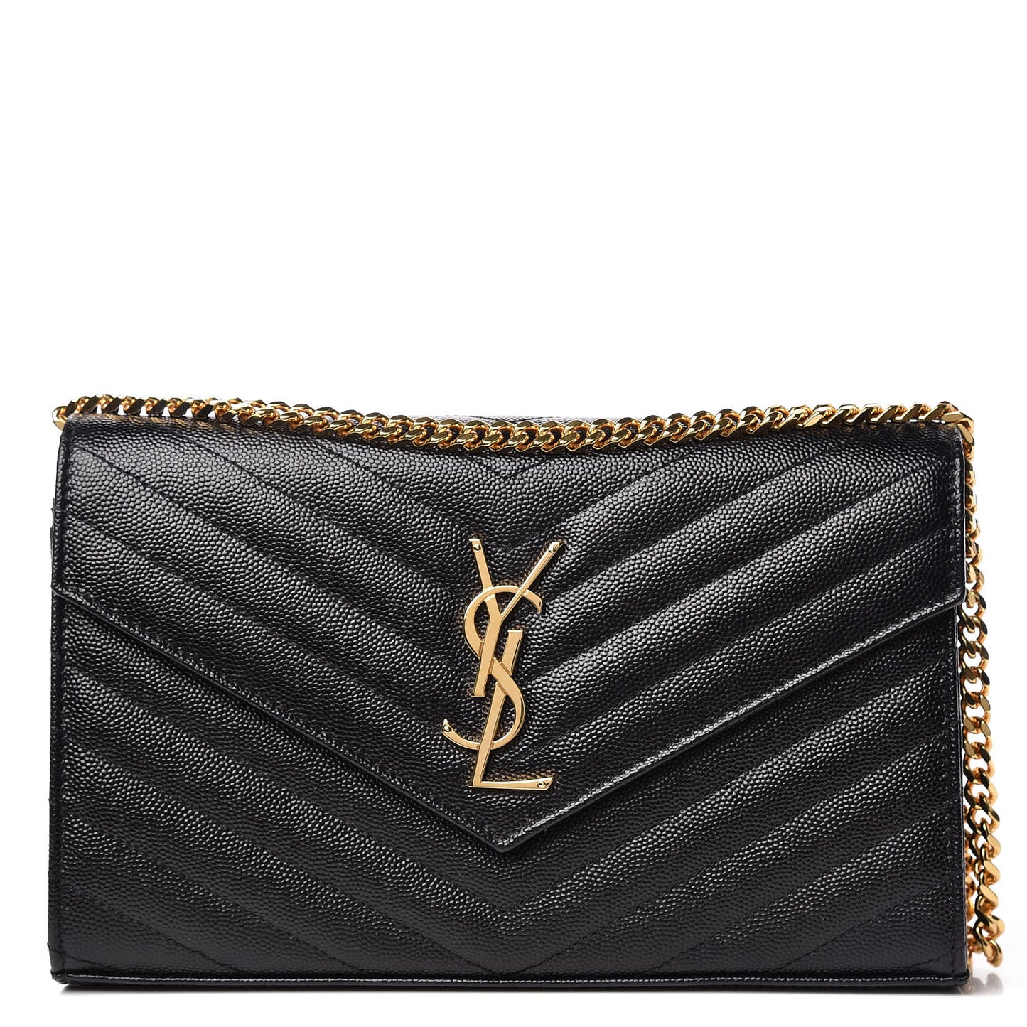 Grain De Poudre Matelasse Chevron Monogram Chain Wallet Black