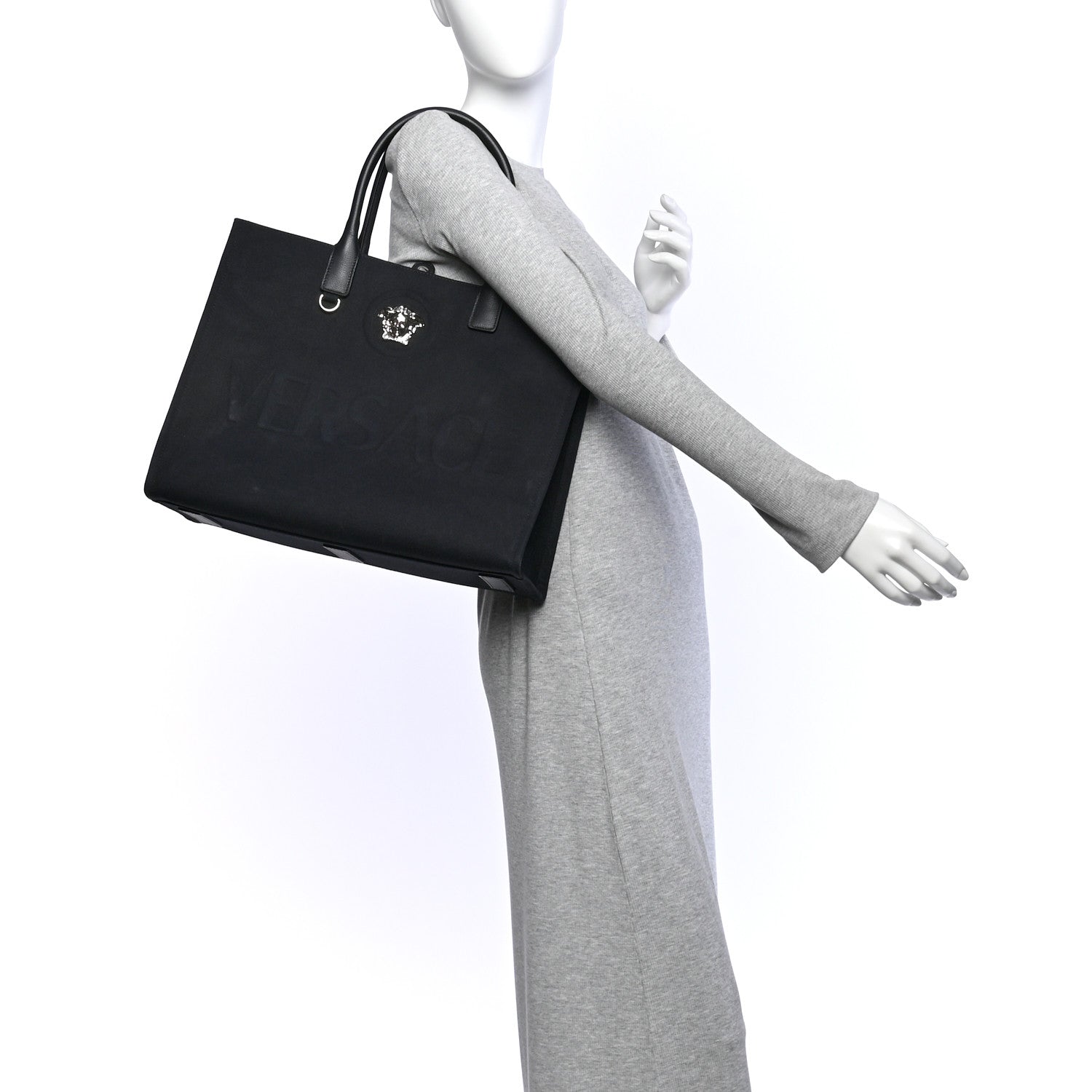 Versace Canvas Calfskin Large La Medusa Tote Bag Black 2 of 10