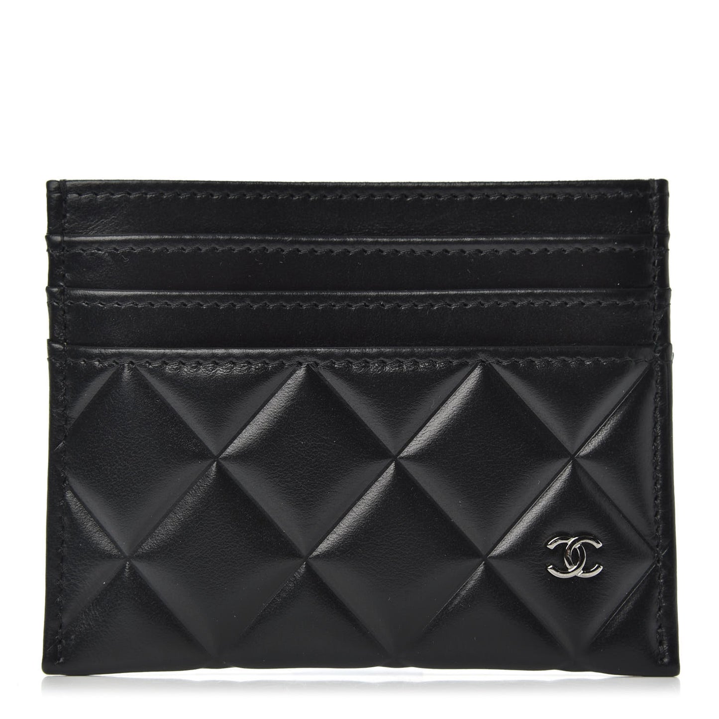 Calfskin Quilted Diamond Card Holder Black