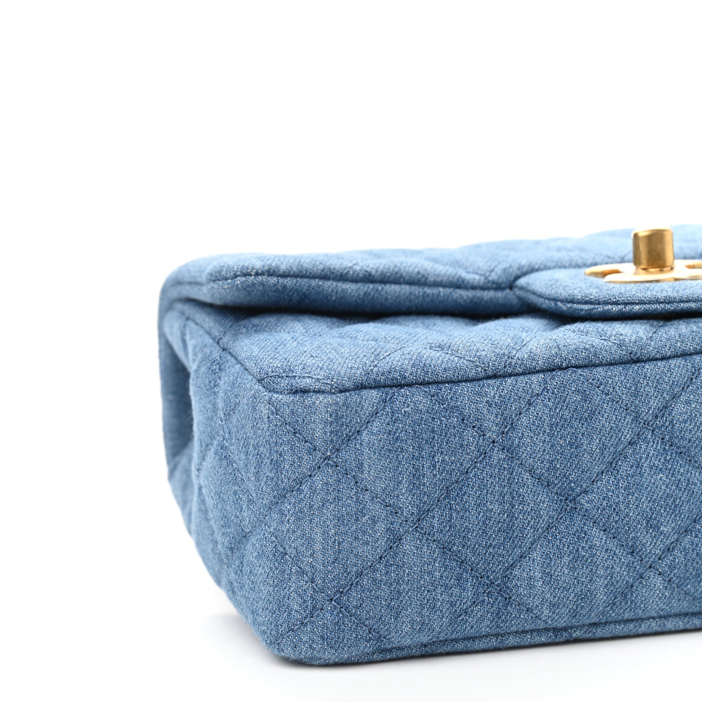 Denim Quilted Mini Pearl Crush Rectangular Flap Blue
