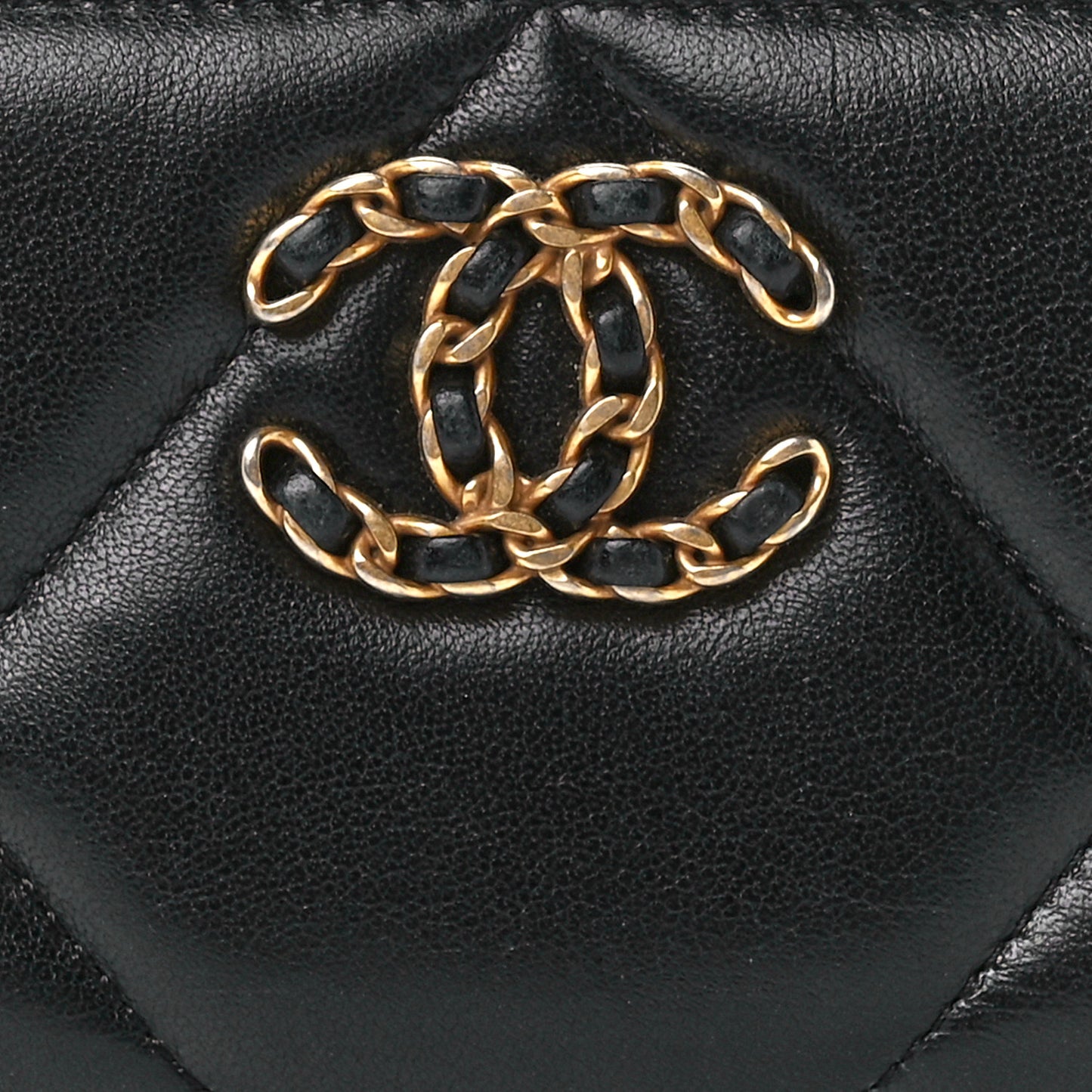 Lambskin Quilted Chanel 19 Zip Around Coin Purse Wallet Black