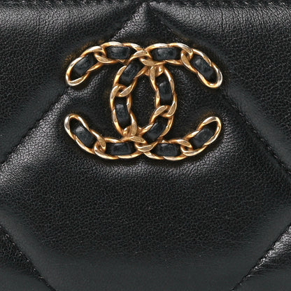 Chanel Lambskin Quilted Chanel 19 Zip Around Coin Purse Wallet Black 8 of 11