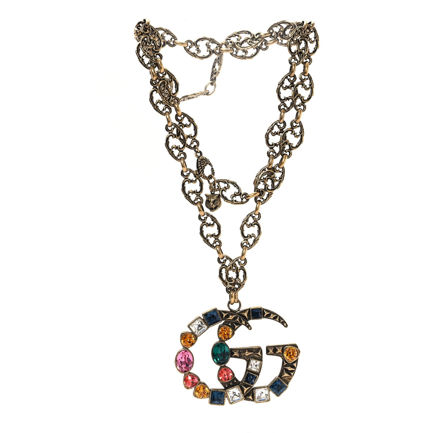 Gucci Crystal Marmont Necklace Aged Gold Multicolor 3 of 5