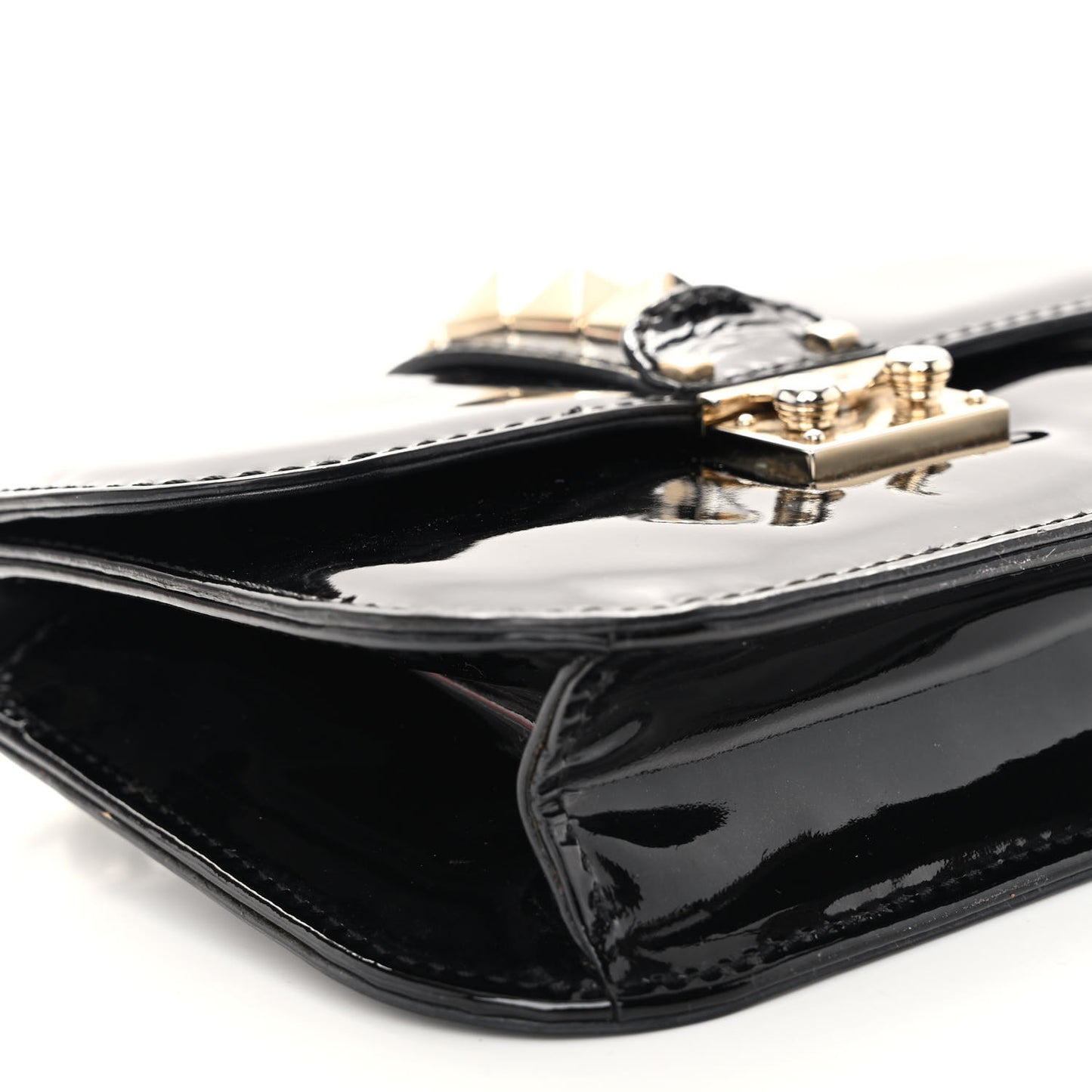 Patent Small Glam Lock Rockstud Flap Black