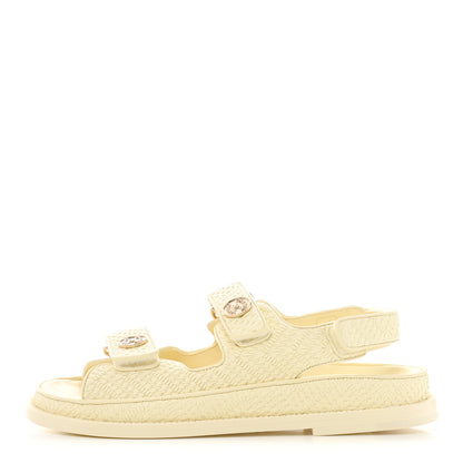 Chanel Calfskin Printed Velcro Dad Sandals 38 Light Yellow 1 of 9
