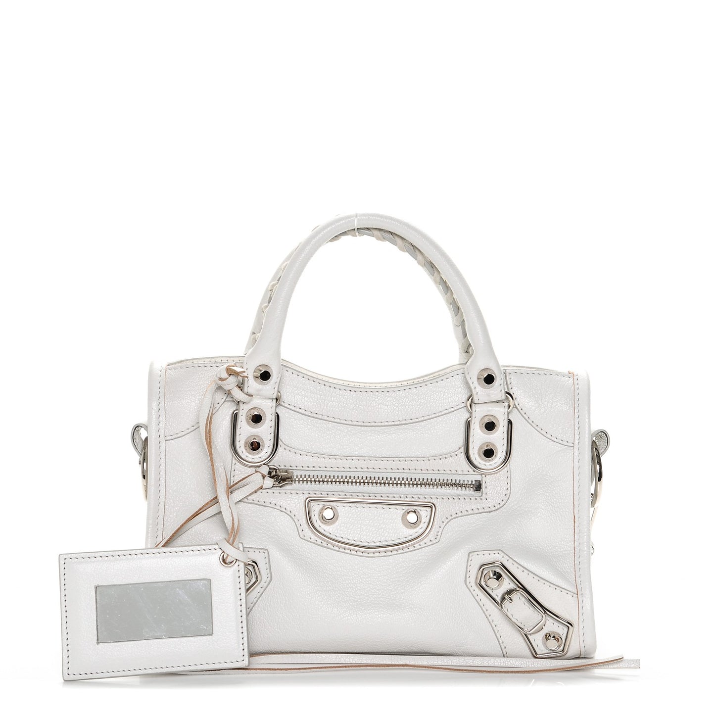 Chevre Silver Metallic Edge Hardware Mini City White