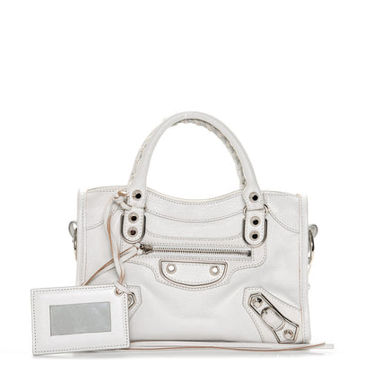 Balenciaga Chevre Silver Metallic Edge Hardware Mini City White 1 of 6