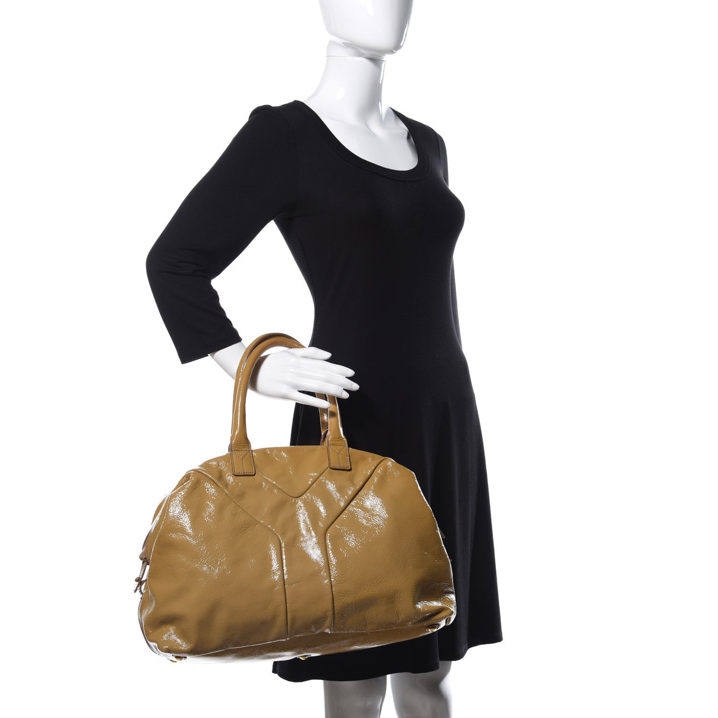 Textured Patent Medium Easy Y Bag Camel