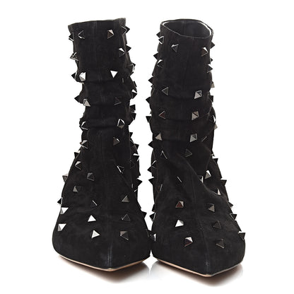Valentino Garavani Suede Rockstud Scrunch Ankle Booties 39 Black 2 of 12