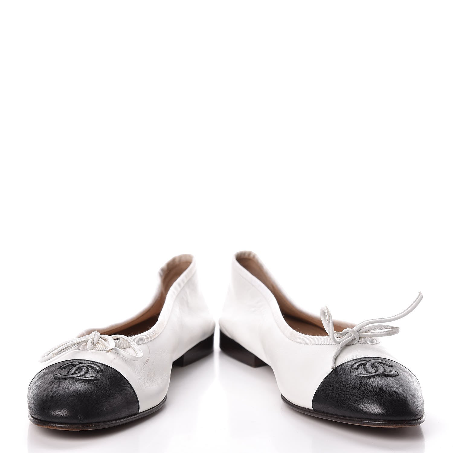 Chanel Lambskin Cap Toe Ballerina Flats 38.5 White Black 5 of 19