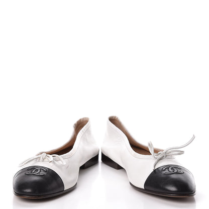 Chanel Lambskin Cap Toe Ballerina Flats 38.5 White Black 5 of 19