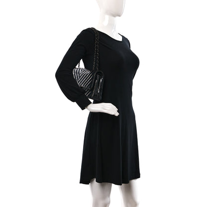 Chanel Metallic Patent Crumpled Calfskin Chevron Quilted Medium Double Flap So Black 2 of 10