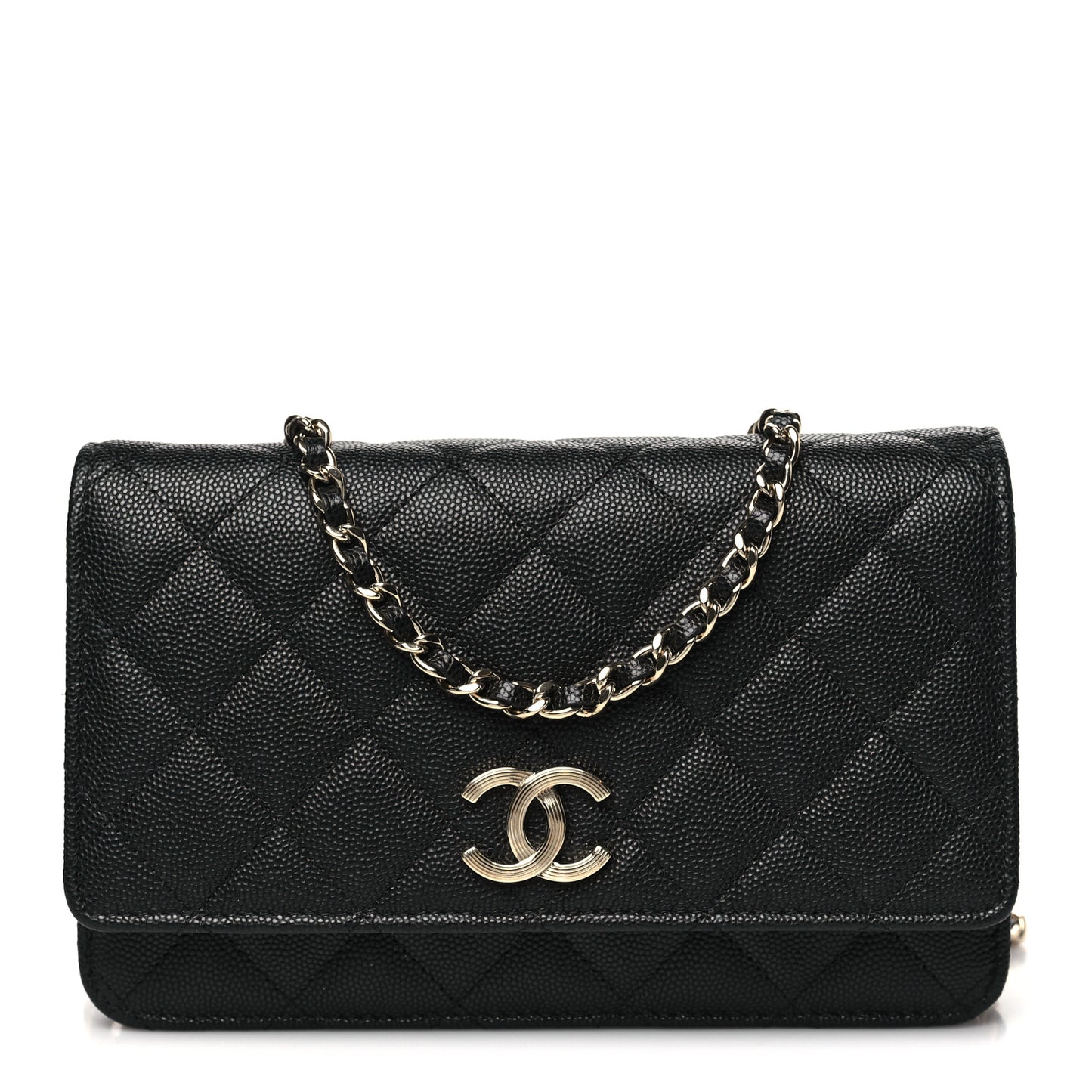Caviar Quilted Striated CC Wallet On Chain WOC Black