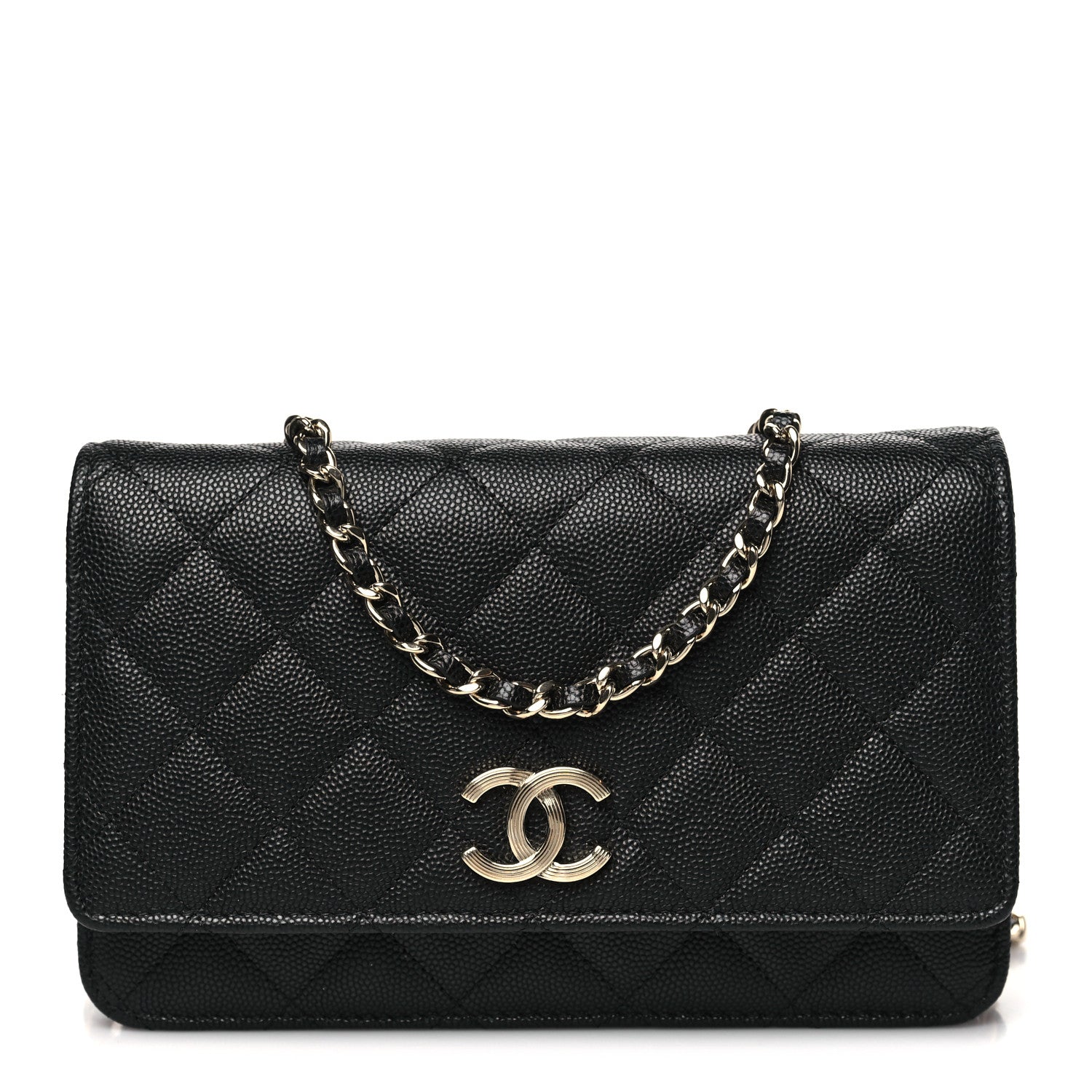 Chanel Caviar Quilted Striated CC Wallet On Chain WOC Black 1 of 11