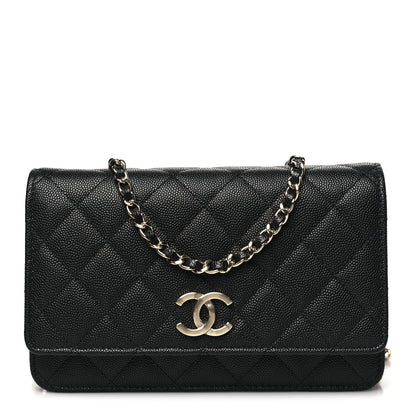 Chanel Caviar Quilted Striated CC Wallet On Chain WOC Black 1 of 11