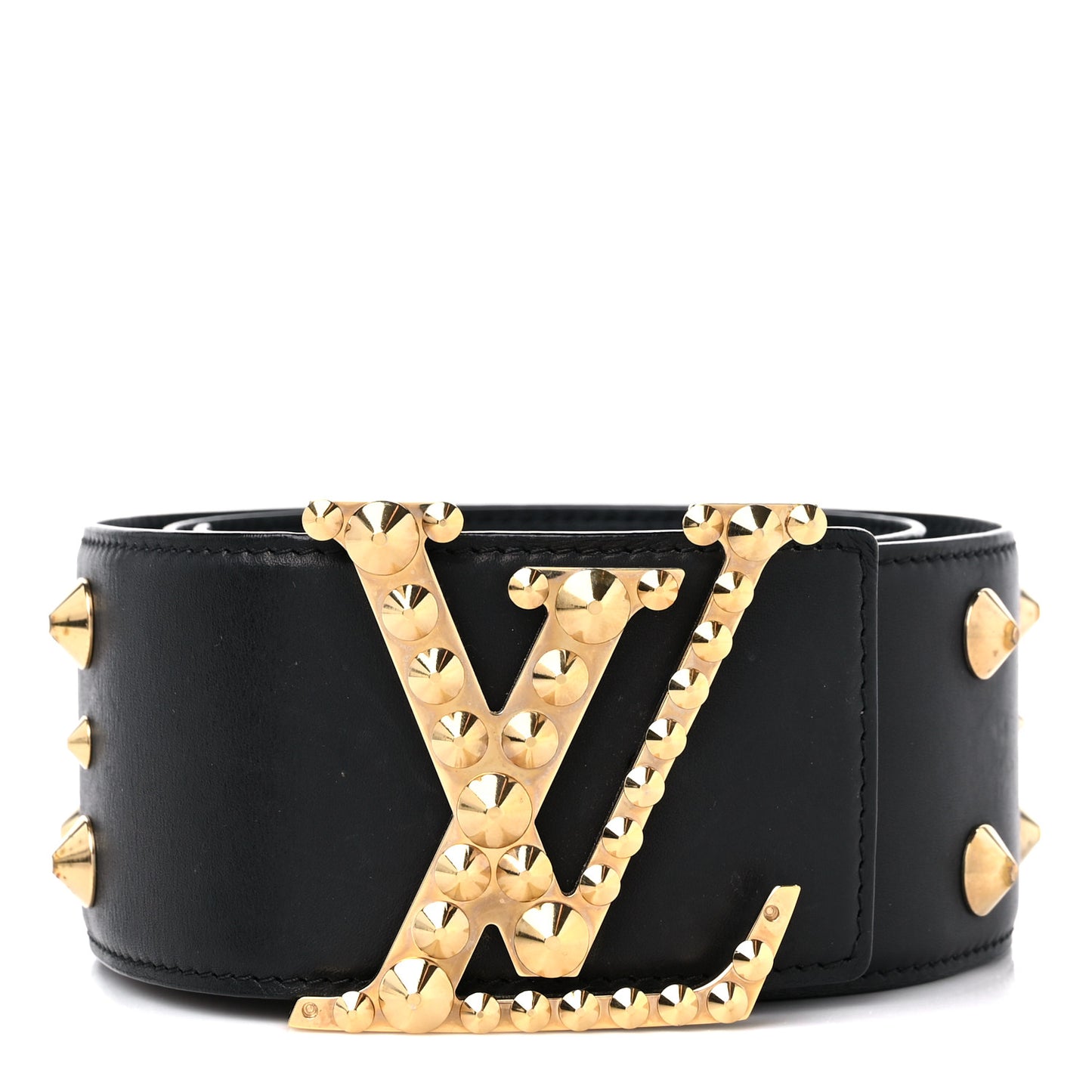 Calfskin LV Initiales Clous Belt 75 30 Black Gold