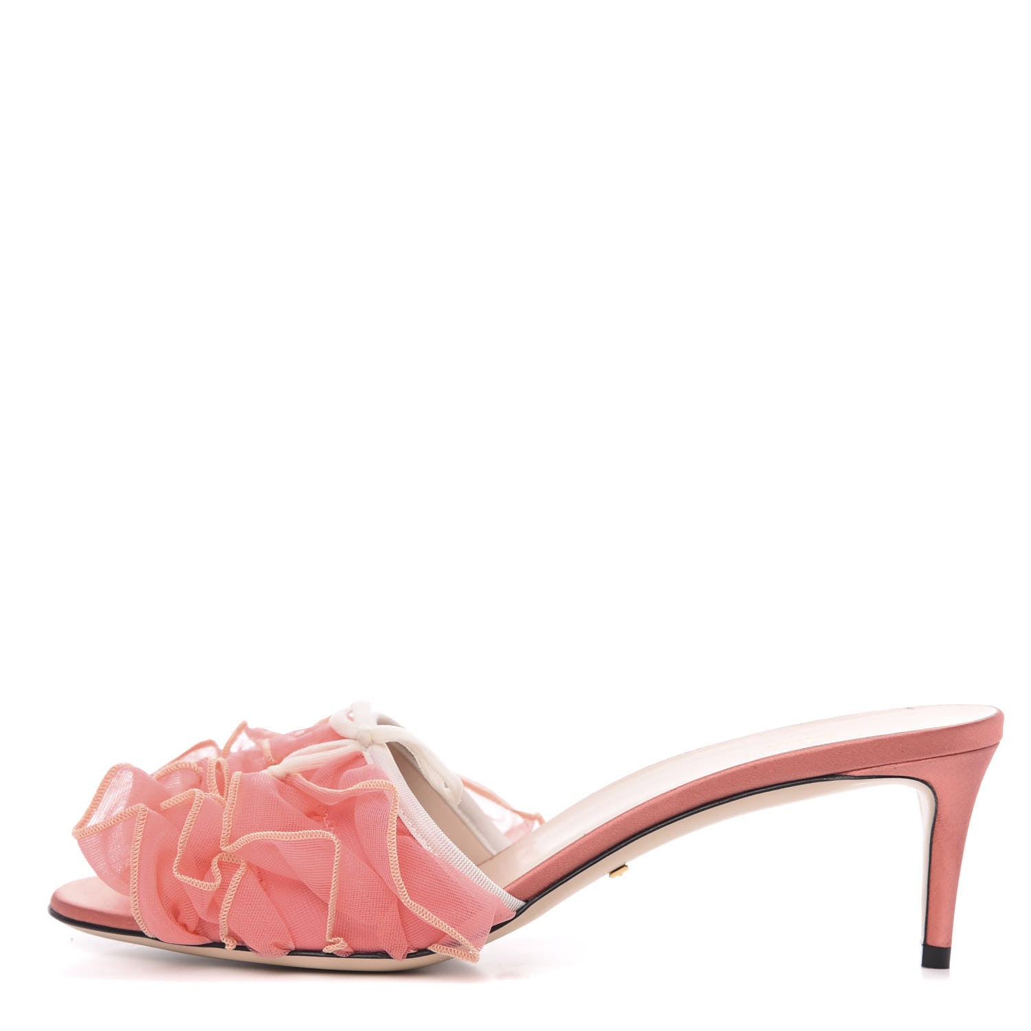 Gucci Tulle Ruffle Low Heel Slide Sandals 39.5 Peach White 1 of 9