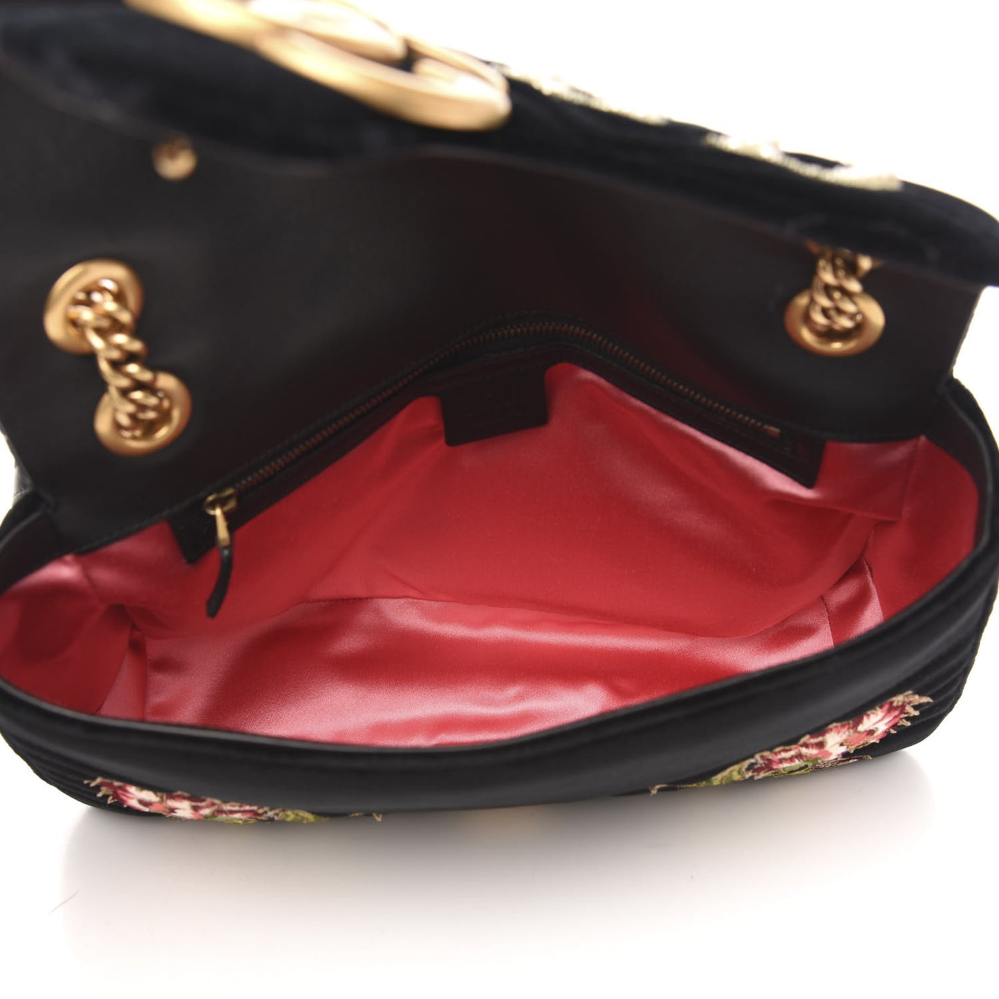 Velvet Matelasse Loved Embroidered Medium GG Marmont Shoulder Bag Black