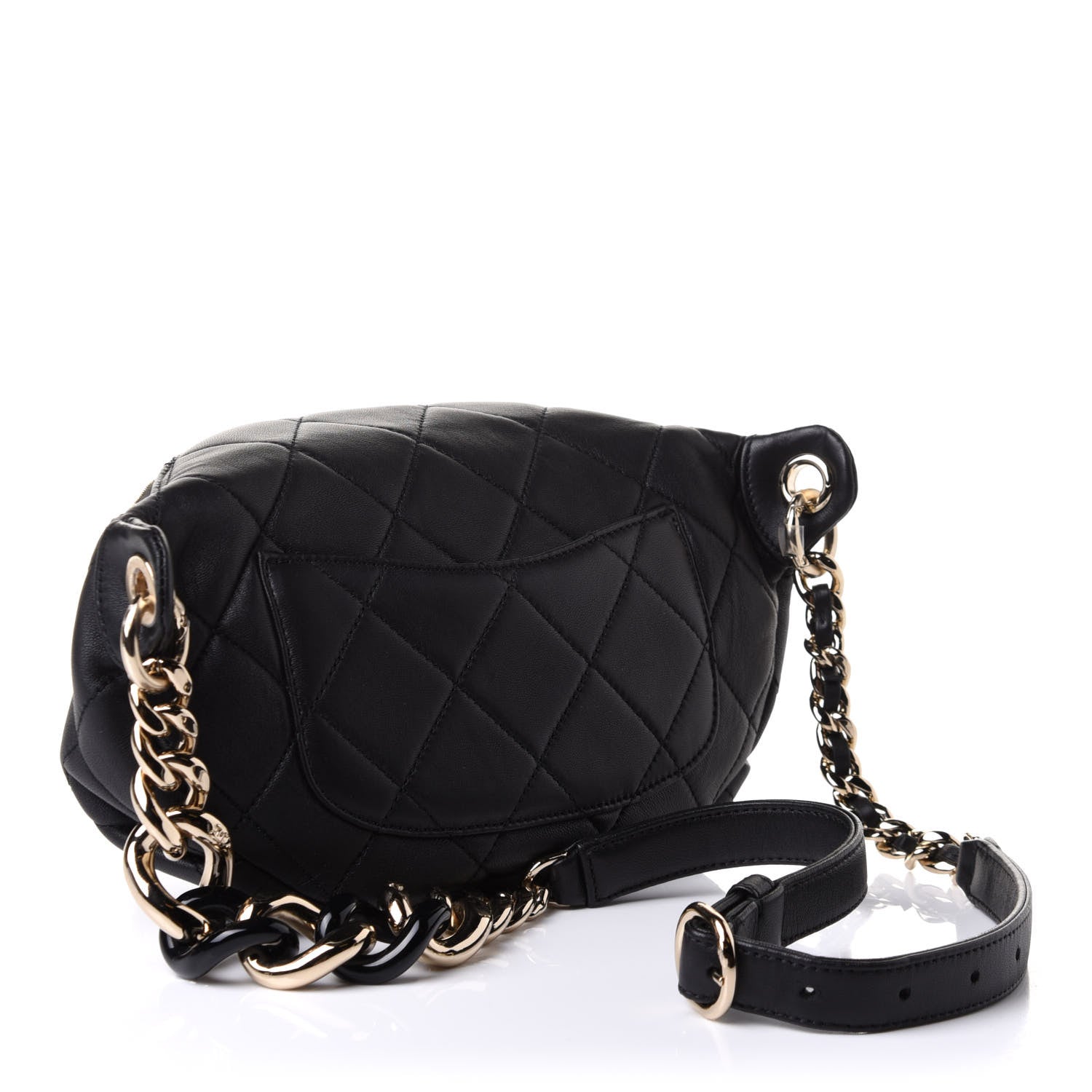 Chanel Lambskin Quilted Resin Bi-Color Waist Bag Fanny Pack Black 2 of 9