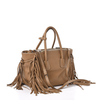 Prada Glace Calf Twin Pocket Fringe Tote Caramel 3 of 16