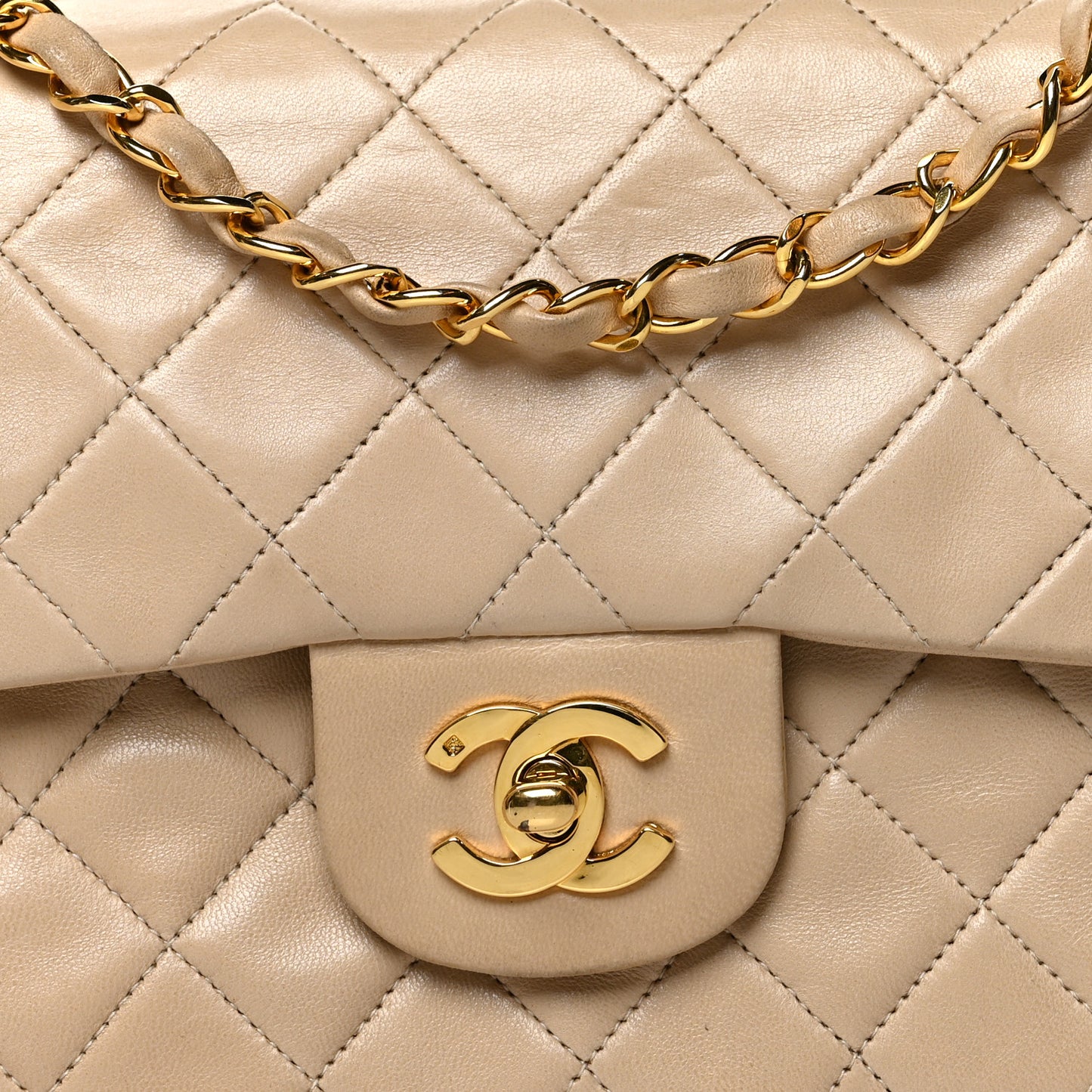 Lambskin Quilted Small Double Flap Beige