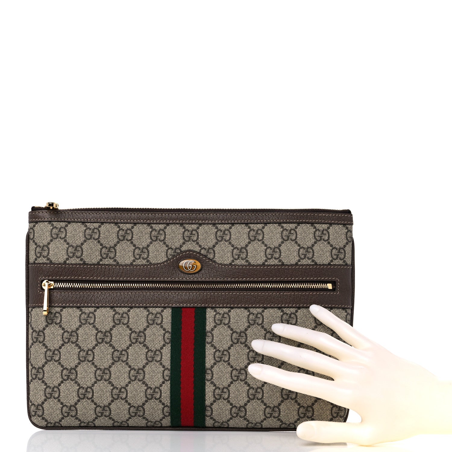 Gucci GG Supreme Monogram Large Ophidia Pouch Clutch Brown 2 of 10