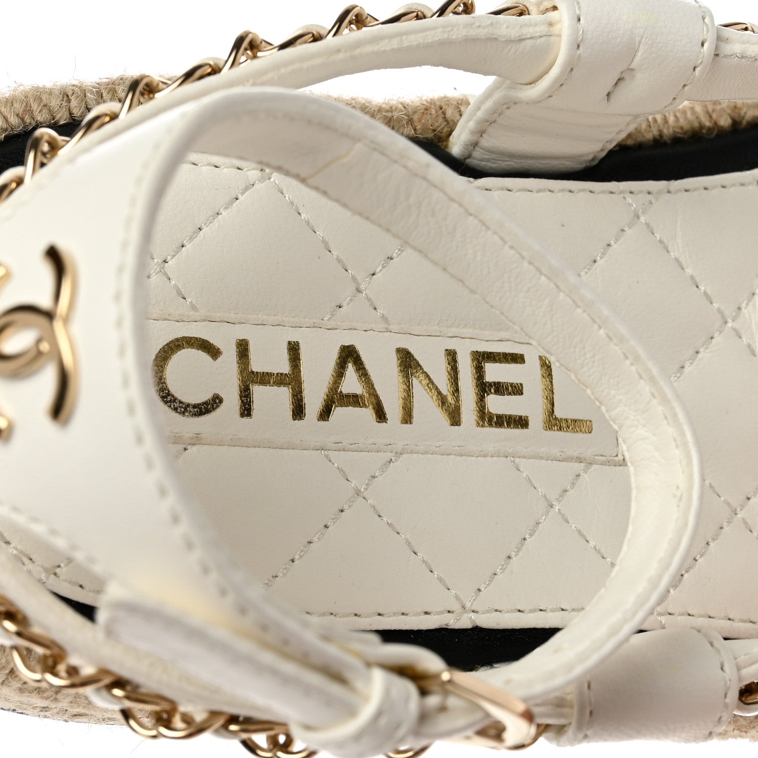 Chanel Lambskin Chain CC Thong Espadrille Sandals 35 White 6 of 9