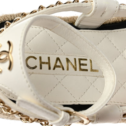 Chanel Lambskin Chain CC Thong Espadrille Sandals 35 White 6 of 9