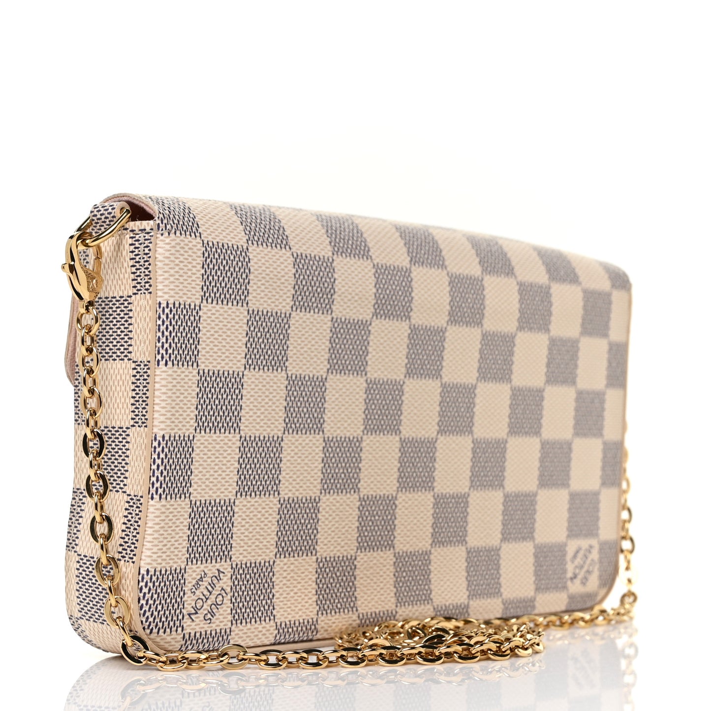 Damier Azur Pochette Felicie Chain Wallet Rose Ballerine