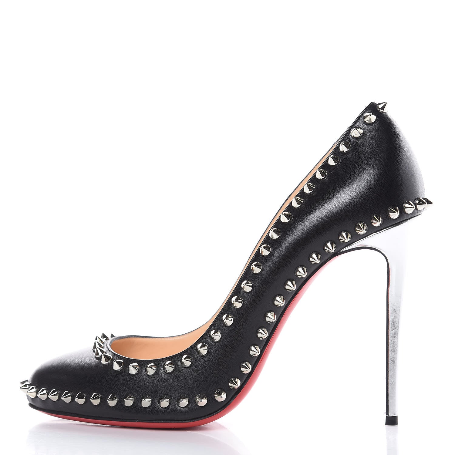 Christian Louboutin Kid Specchio Dora Spikes 100 Pumps 40 Black Silver 1 of 10