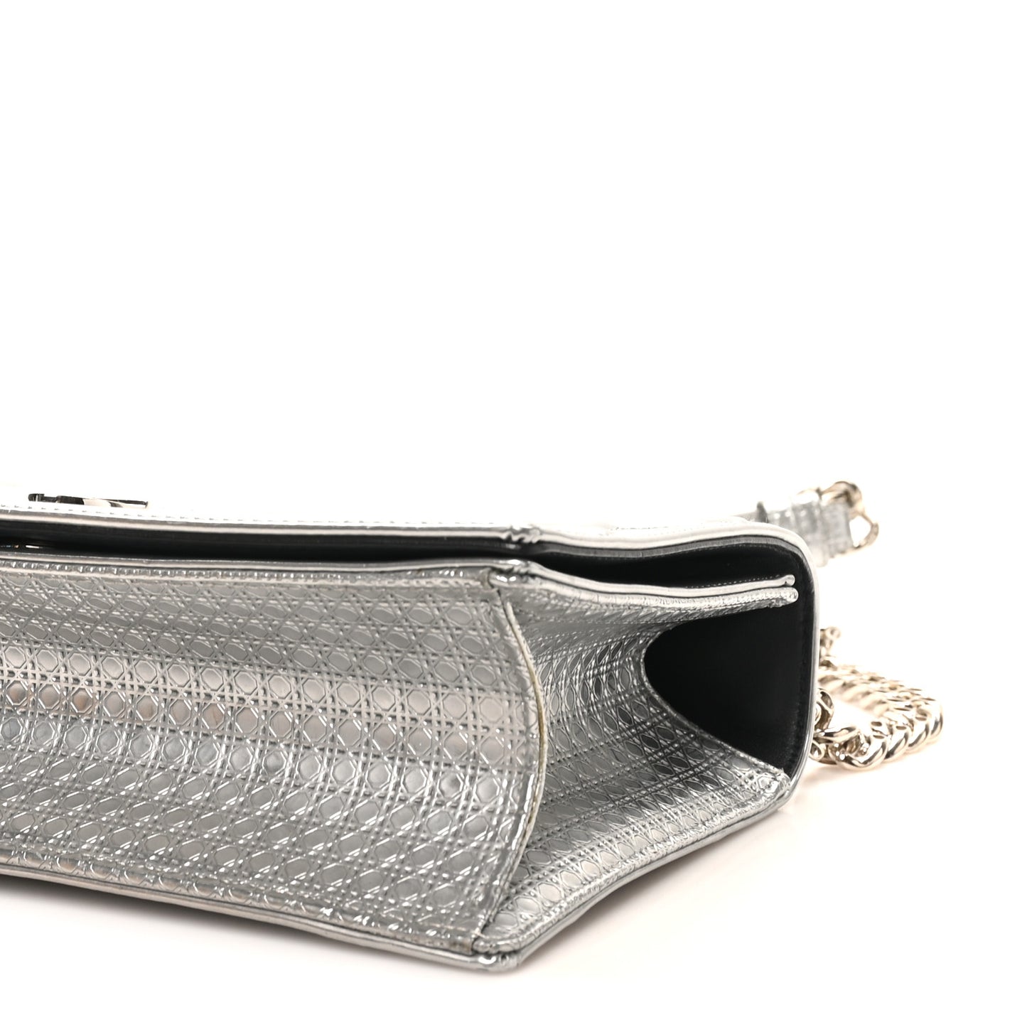 Metallic Patent Micro-Cannage Medium Diorama Flap Bag Silver