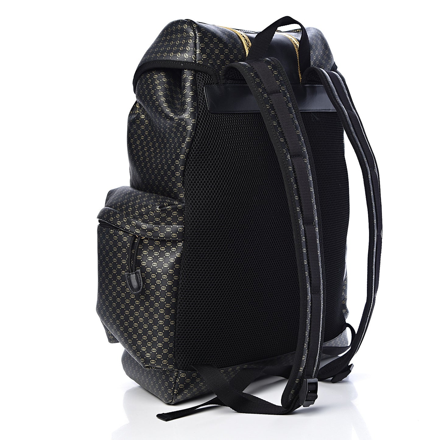 X DAPPER DAN Calfskin Laminated Ayers GG Micro Monogram Double Buckle Backpack Black Gold