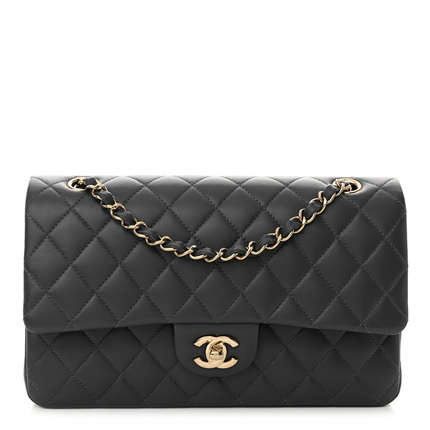 Chanel Lambskin Quilted Medium Double Flap Dark Grey 1 of 12