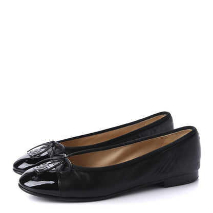 Chanel Lambskin Patent Calfskin CC Cap Toe Ballerina Flats 39 Black 3 of 10