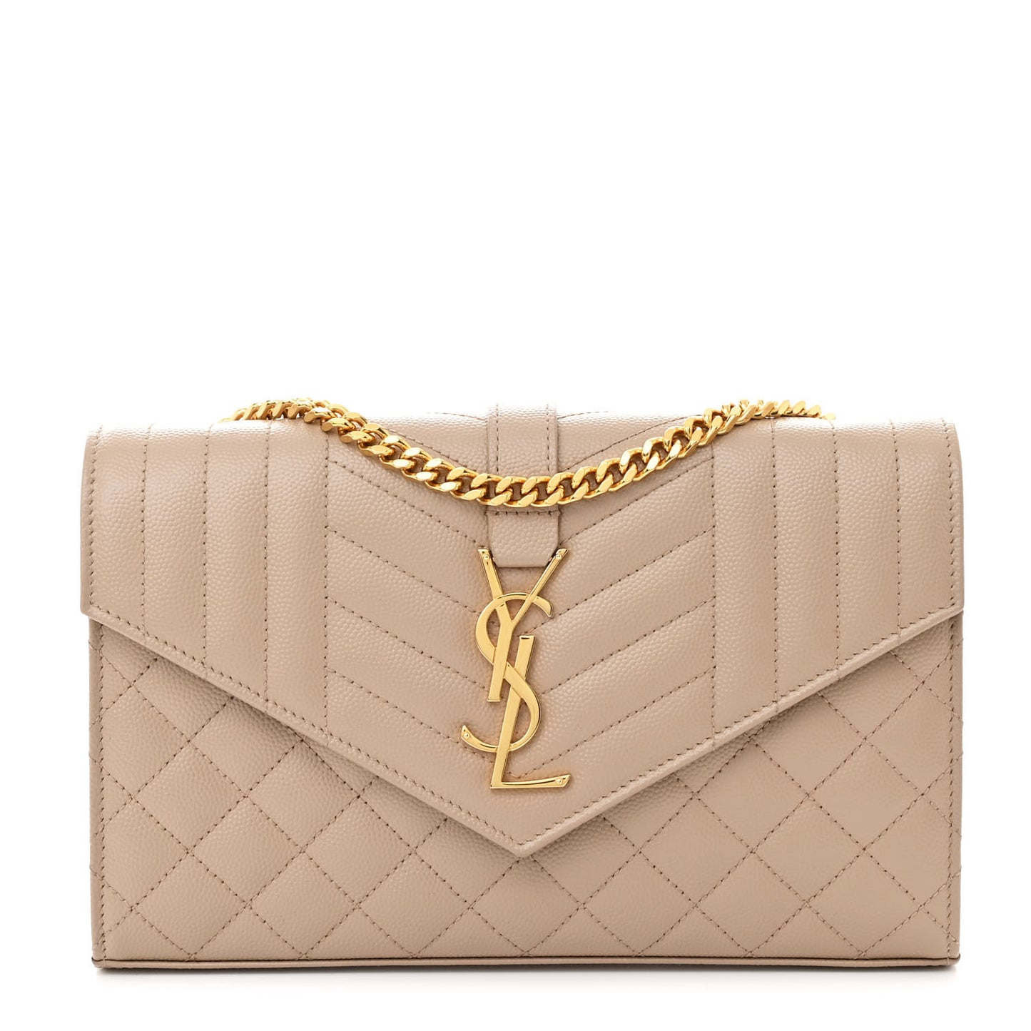 Grain De Poudre Mixed Matelasse Triquilt Monogram Chain Wallet Dark Beige
