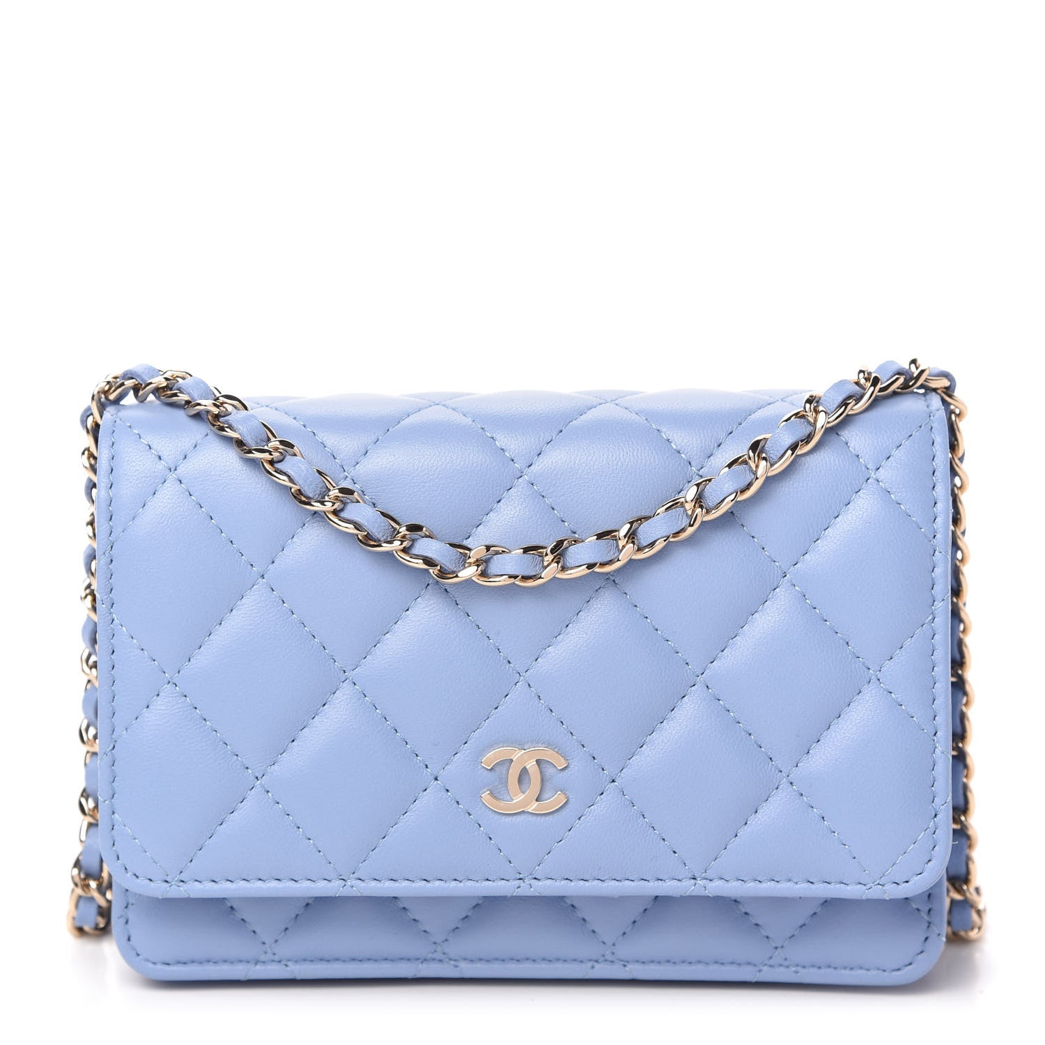 Chanel Lambskin Quilted Mini Wallet On Chain WOC Light Blue 1 of 11