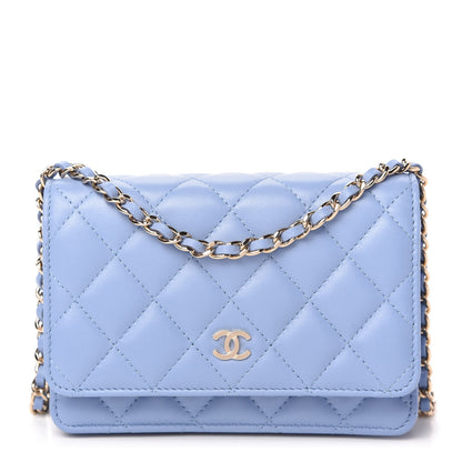 Chanel Lambskin Quilted Mini Wallet On Chain WOC Light Blue 1 of 11