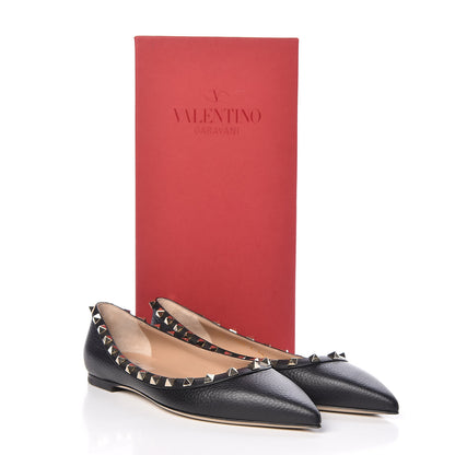 Valentino Garavani Pebbled Calfskin Rockstud Ballerina Flats 38.5 Black 9 of 9