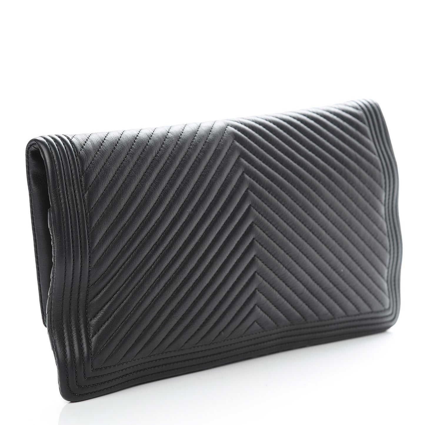 Calfskin Chevron Quilted Beauty CC Boy Clutch Black
