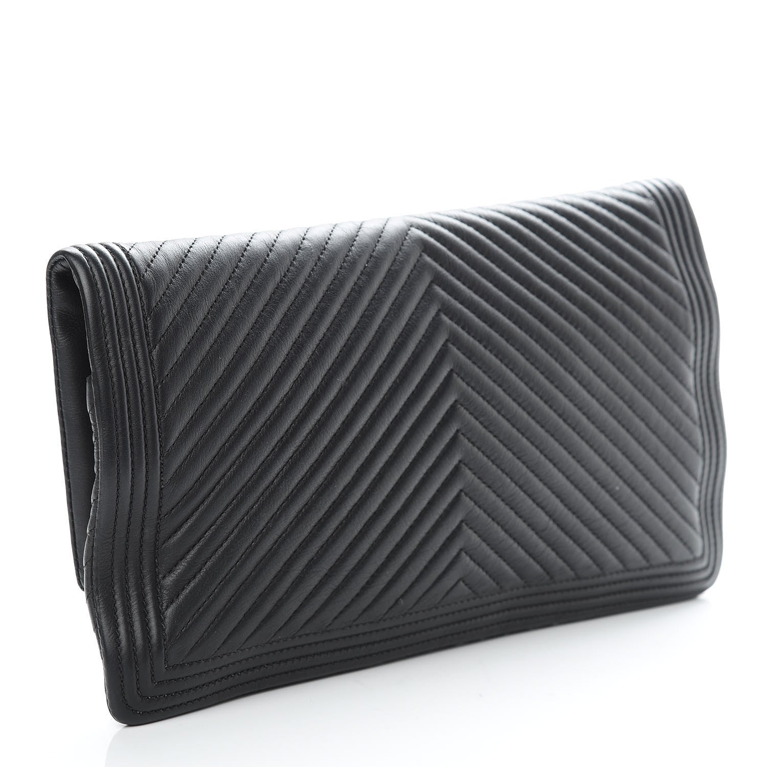 Chanel Calfskin Chevron Quilted Beauty CC Boy Clutch Black 3 of 10