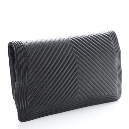 Chanel Calfskin Chevron Quilted Beauty CC Boy Clutch Black 3 of 10