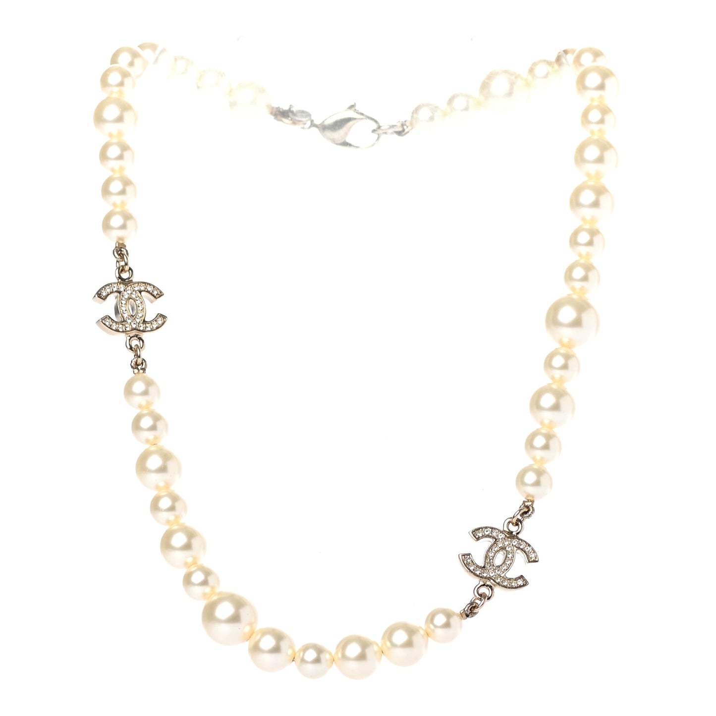 Crystal Pearl CC Short Necklace Gold