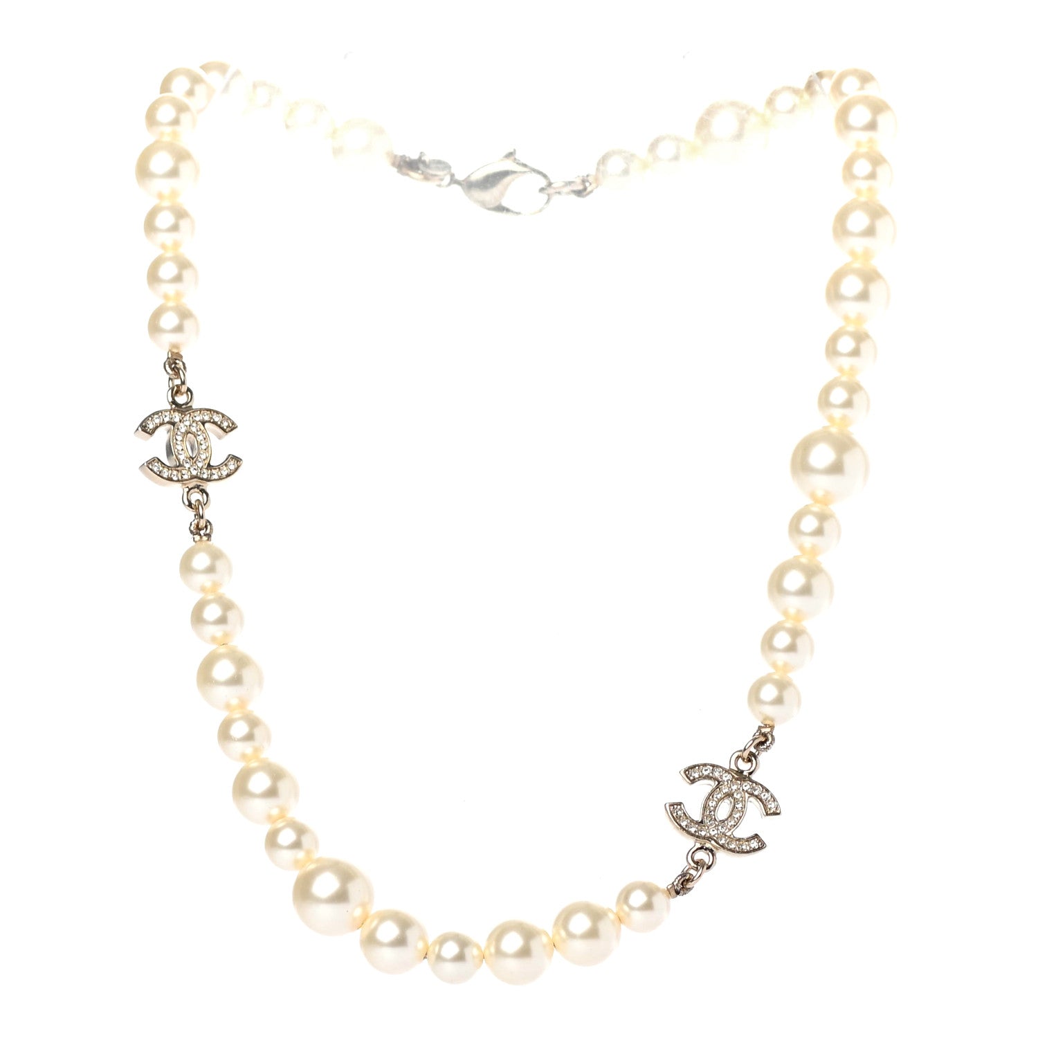 Chanel Crystal Pearl CC Short Necklace Gold 2 of 4